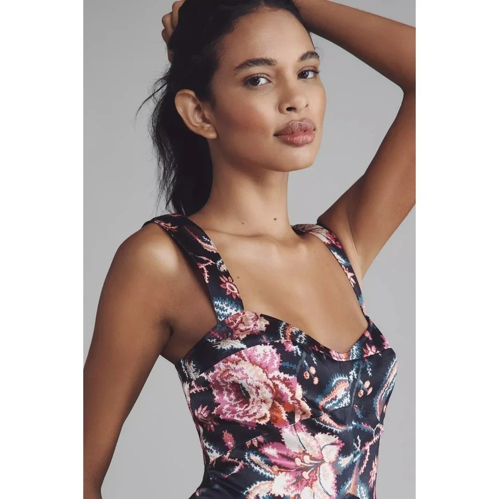 Maeve Anthropologie Jocelyn Sleeveless Slip Midi Dress Floral Med NWT Romantic - Picture 2 of 11